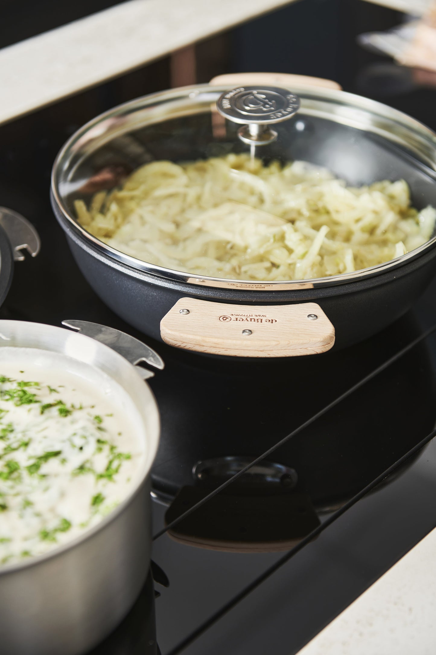 De Buyer 32cm Glass Lid with Stainless Steel Knob