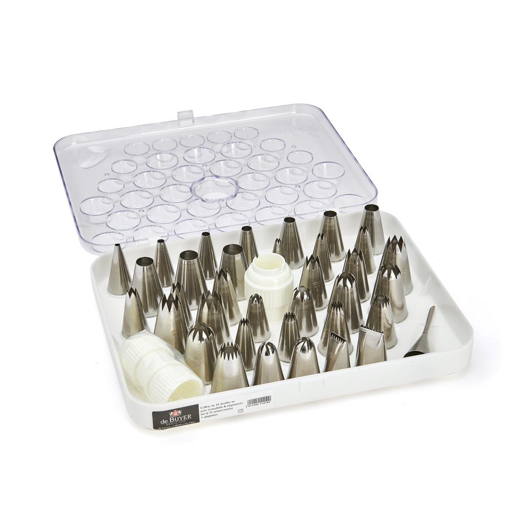 De Buyer Stainless Steel Pastry Nozzles - 35 Piece Set + 2 Adaptors - HAUSwares