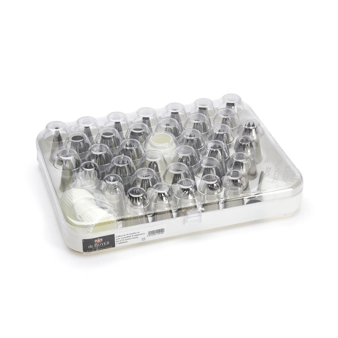 De Buyer Stainless Steel Pastry Nozzles - 35 Piece Set + 2 Adaptors - HAUSwares