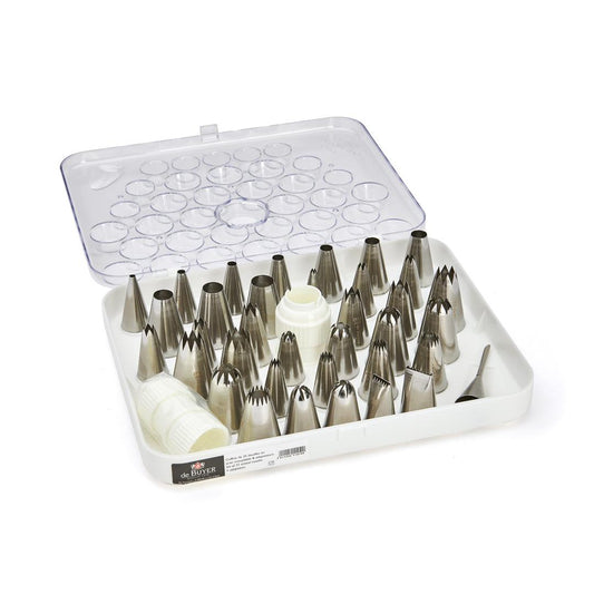 De Buyer Stainless Steel Pastry Nozzles - 35 Piece Set + 2 Adaptors - HAUSwares